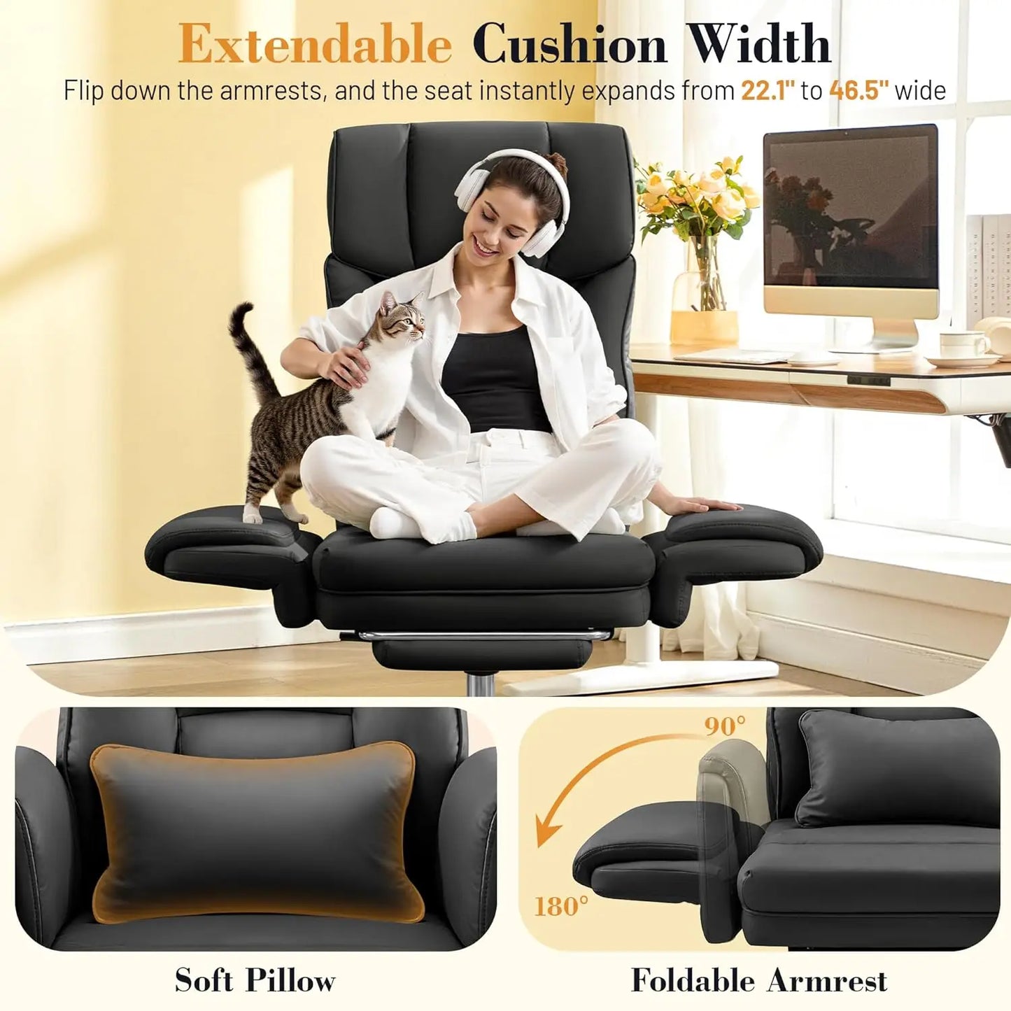 Big and Tall Office Chair, 400LBS Wide Leather Executive Chair,