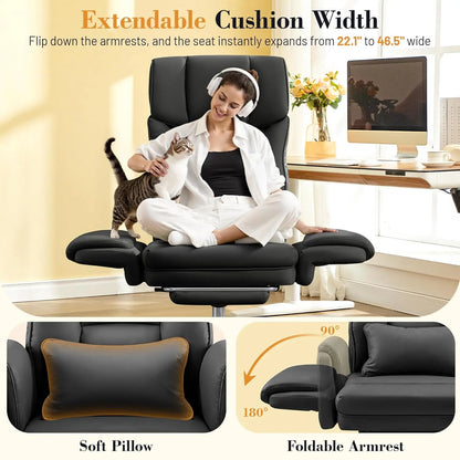 Big and Tall Office Chair, 400LBS Wide Leather Executive Chair,