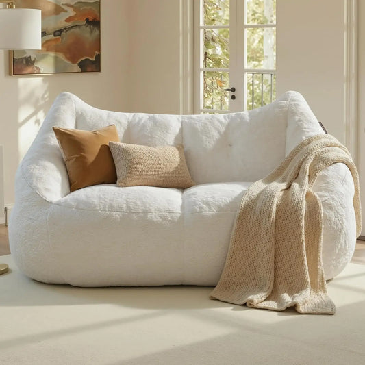 70.9" Oversized Bean Bag Loveseat Sofa, Plush Modern Boneless Couch for Living Room, Bedroom, Apartment - Cream White