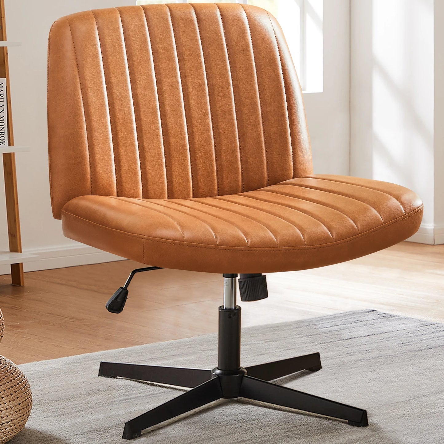Cross Legged Chair Armless Wide Desk Adjustable Swivel Fabric Task Vanity Home Office