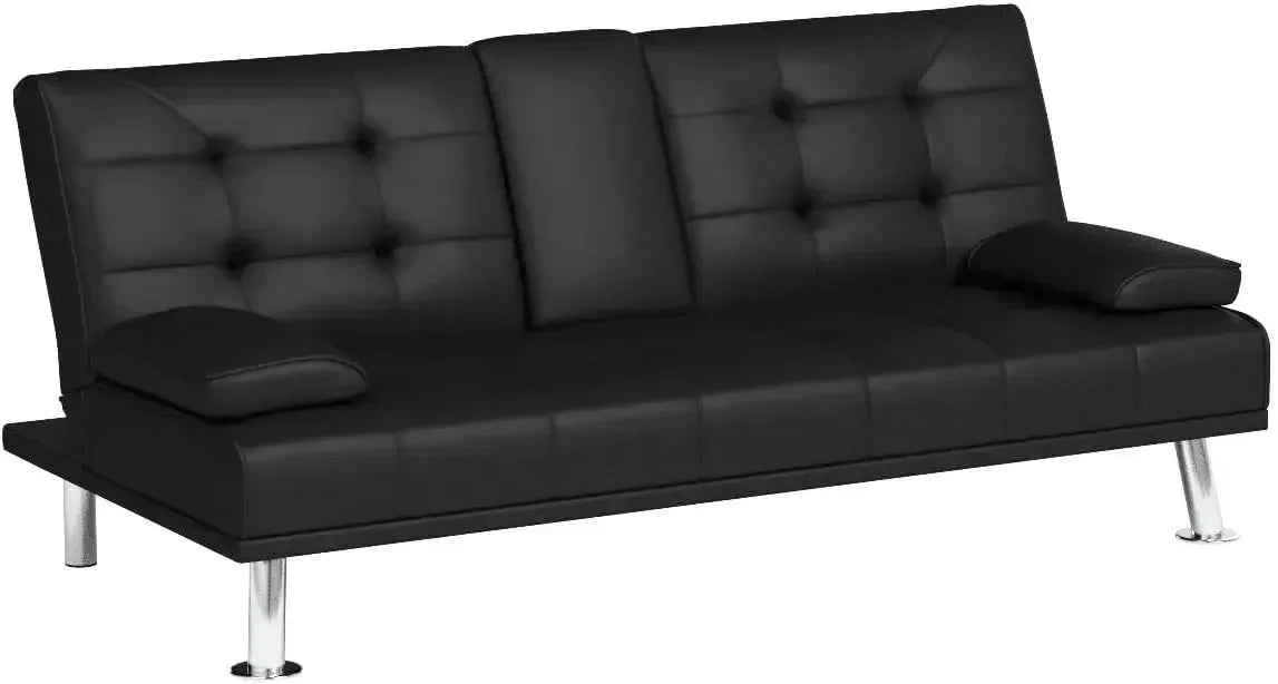 [XMSJ-Limited Stock, Buy Now!]Futon Sofa Bed Modern Folding Futon Set Convertible Recliner Lounge for Living Room with 2 Cup Hol