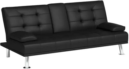 [XMSJ-Limited Stock, Buy Now!]Futon Sofa Bed Modern Folding Futon Set Convertible Recliner Lounge for Living Room with 2 Cup Hol