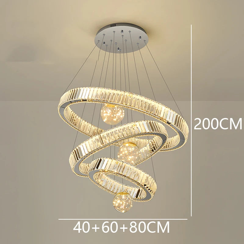 Crystal Chandelier Luster Stair Pendant Lights Duplex Architecture  Lights Home Decoration Lighting