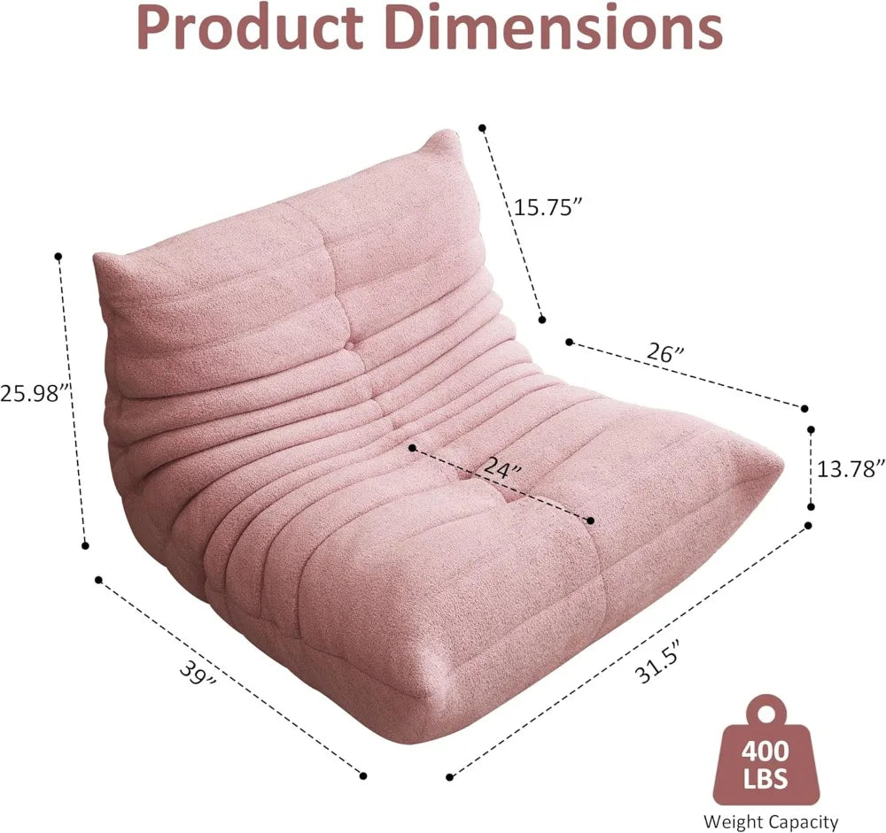 Oversized Bean Bag Chair, Pink Teddy Velvet Floor Sofa for Living Room, Ergonomic Design with Memory Foam