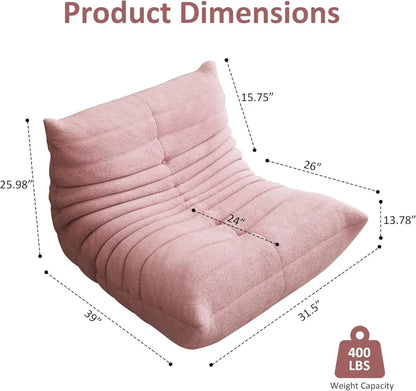 Oversized Bean Bag Chair, Pink Teddy Velvet Floor Sofa for Living Room, Ergonomic Design with Memory Foam