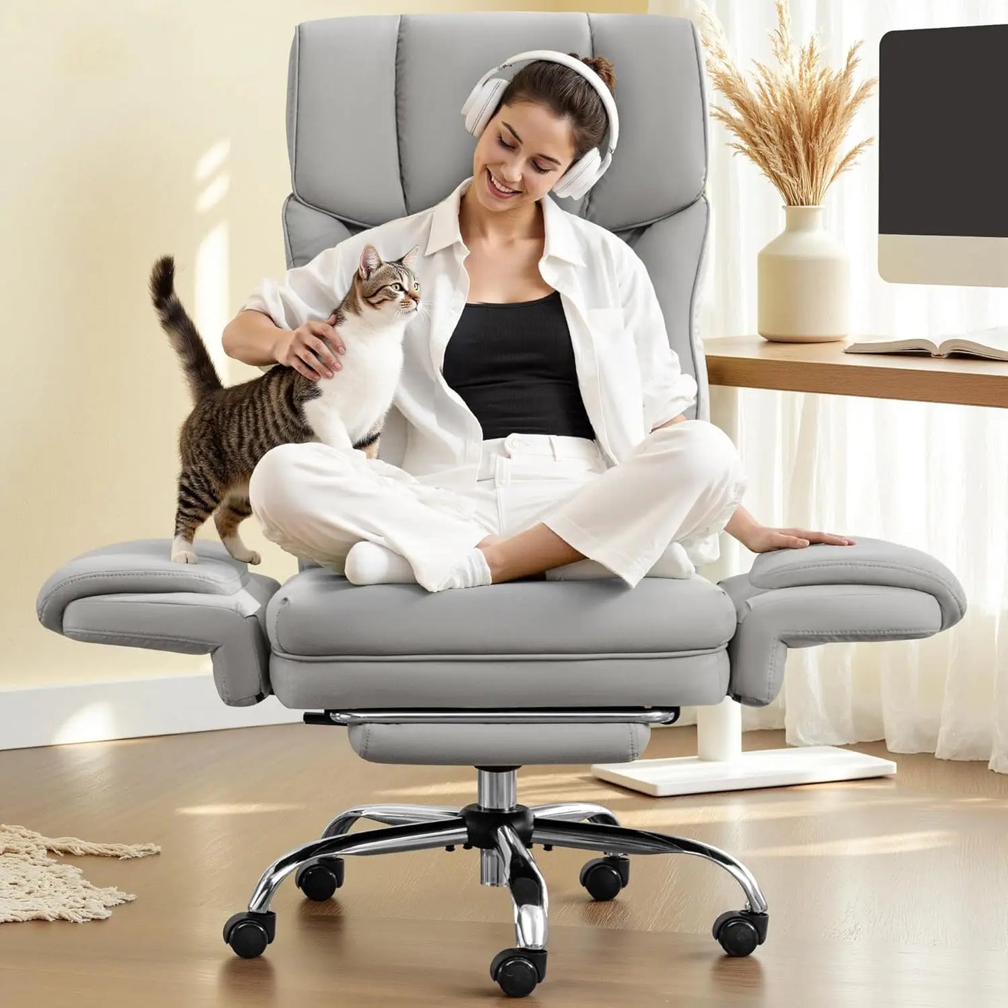 Big and Tall Office Chair, 400LBS Wide Leather Executive Chair,