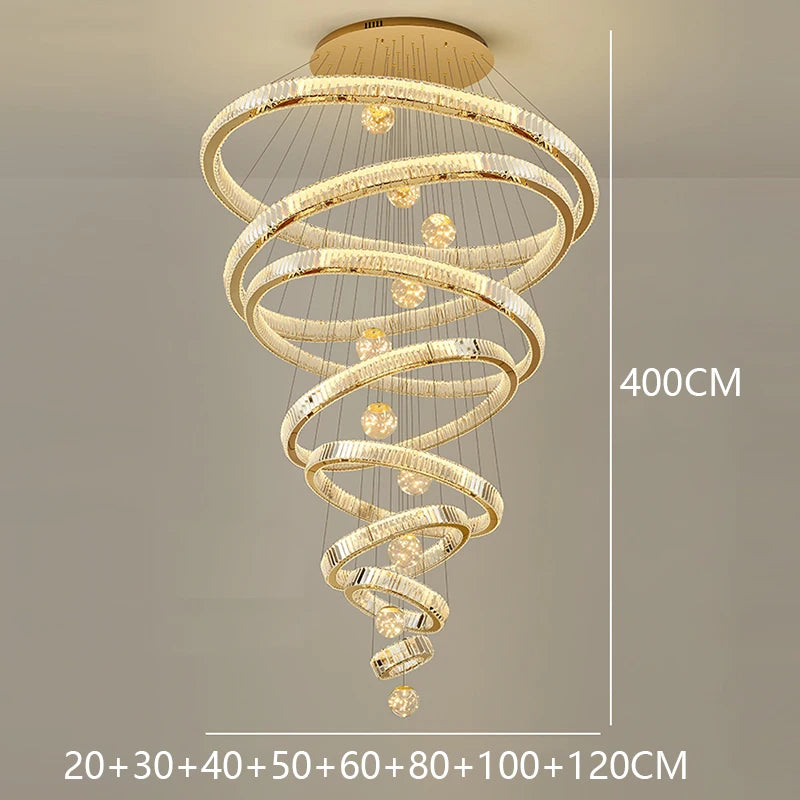 Crystal Chandelier Luster Stair Pendant Lights Duplex Architecture  Lights Home Decoration Lighting
