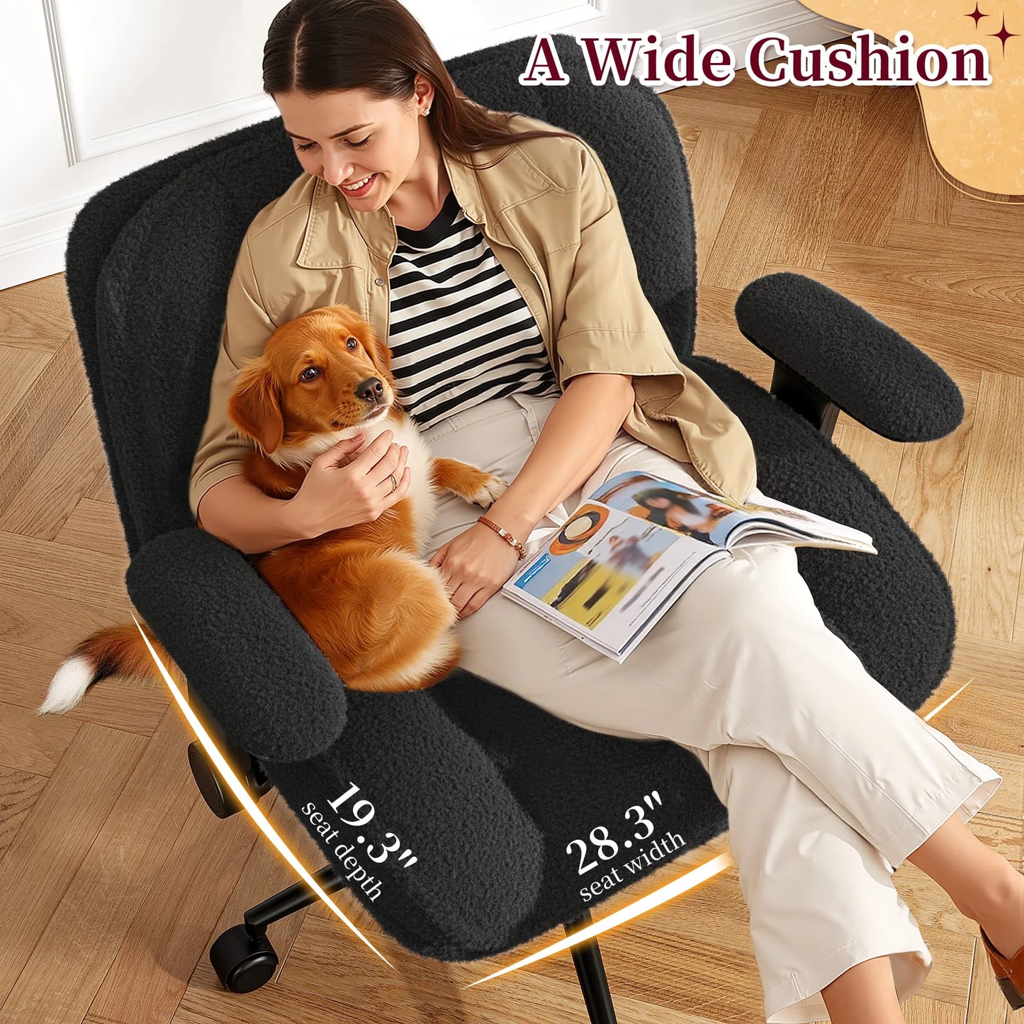 Office Chair with Flip-Up Arms & Height Adjustable Wide Plush Criss Cross