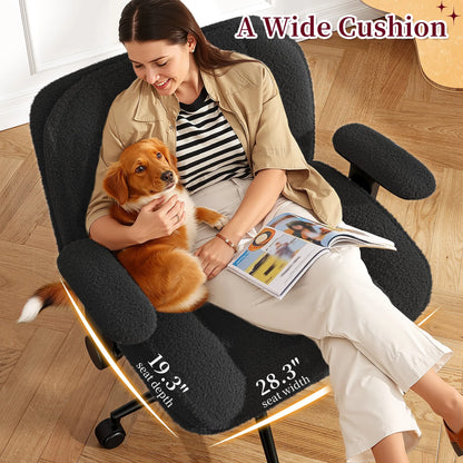 Office Chair with Flip-Up Arms & Height Adjustable Wide Plush Criss Cross