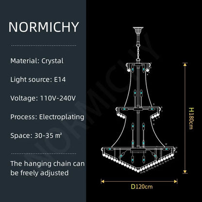 Luxury Living Room Crystal Chandelier Staircase European-Style Large Chrome Chandelier Hotel Lobby Villa High Ceiling Lighting