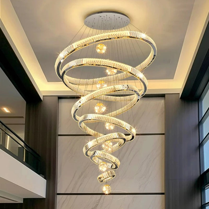 Crystal Chandelier Luster Stair Pendant Lights Duplex Architecture  Lights Home Decoration Lighting