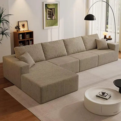 139" Cloud Sectional Sofa Deep Seat Modular L-Shape Frameless Corduroy Living Room 4-Seater Left Chaise Black Customized