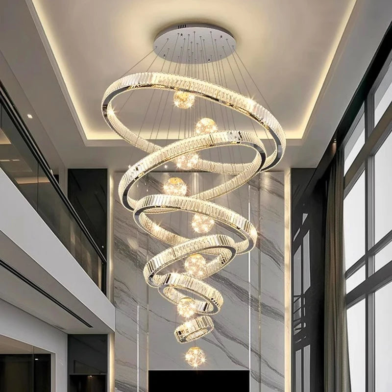 Crystal Chandelier Luster Stair Pendant Lights Duplex Architecture  Lights Home Decoration Lighting