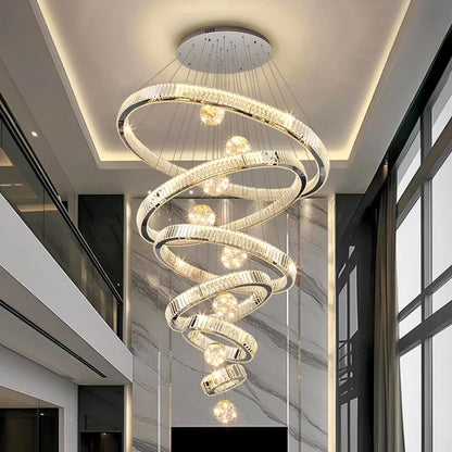 Crystal Chandelier Luster Stair Pendant Lights Duplex Architecture  Lights Home Decoration Lighting