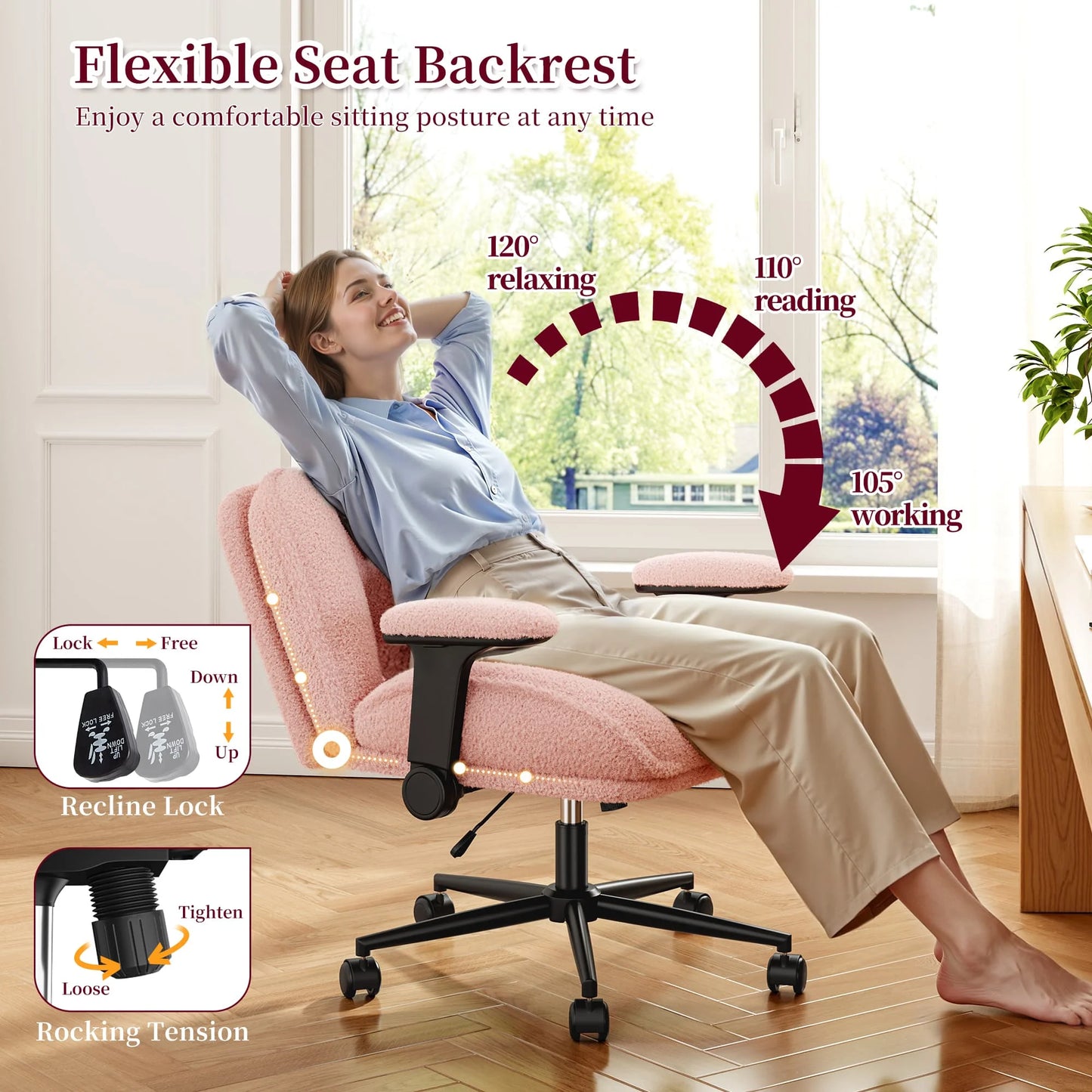 Office Chair with Flip-Up Arms & Height Adjustable Wide Plush Criss Cross