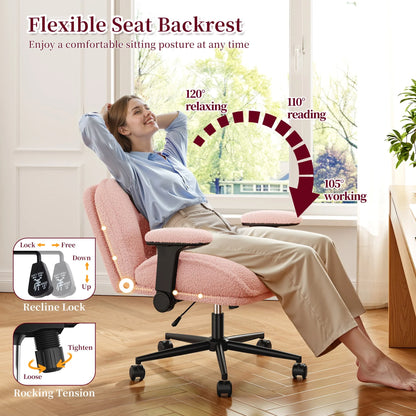 Office Chair with Flip-Up Arms & Height Adjustable Wide Plush Criss Cross