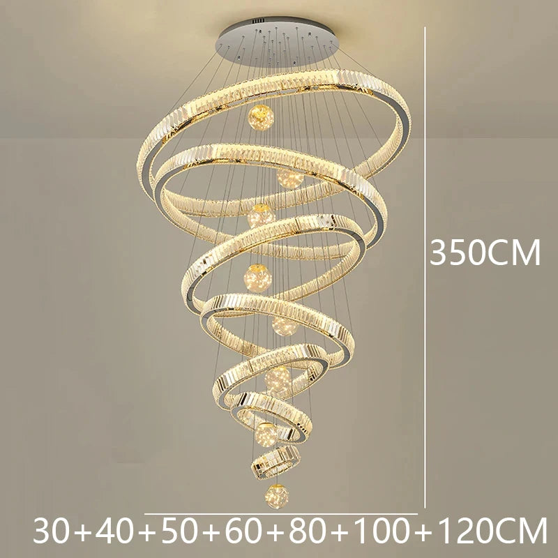 Crystal Chandelier Luster Stair Pendant Lights Duplex Architecture  Lights Home Decoration Lighting