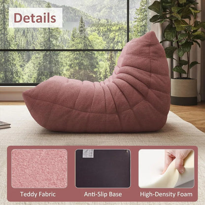 Oversized Bean Bag Chair, Pink Teddy Velvet Floor Sofa for Living Room, Ergonomic Design with Memory Foam