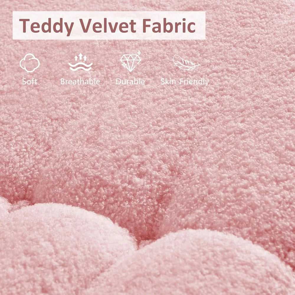 Oversized Bean Bag Chair, Pink Teddy Velvet Floor Sofa for Living Room, Ergonomic Design with Memory Foam
