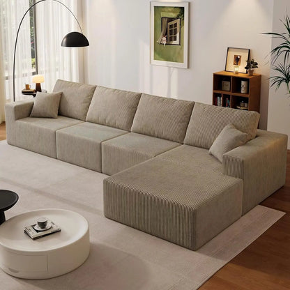 139" Cloud Sectional Sofa Deep Seat Modular L-Shape Frameless Corduroy Living Room 4-Seater Left Chaise Black Customized