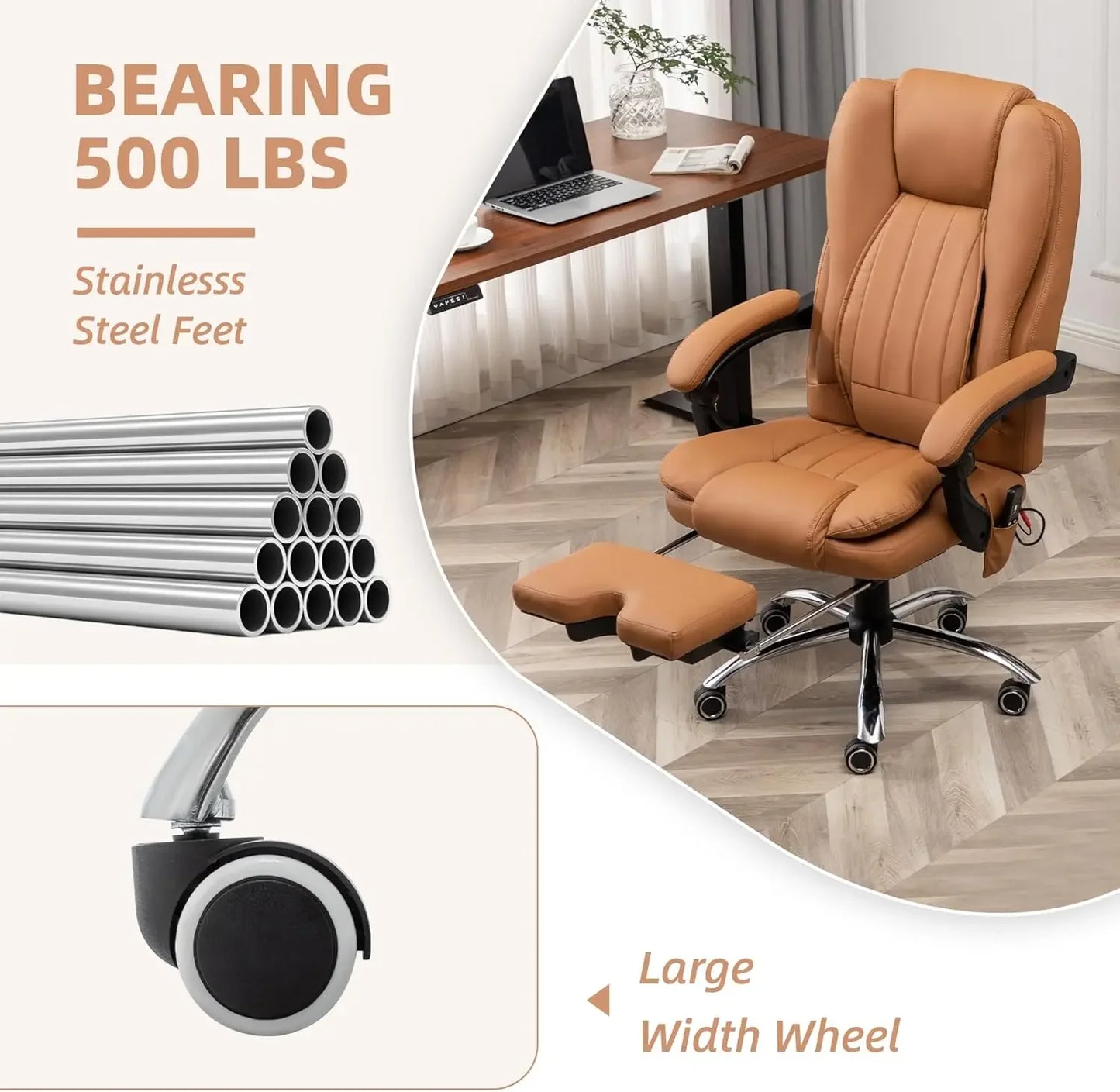 Big and Tall Executive Desk Chair, Heated Massage Office Chair