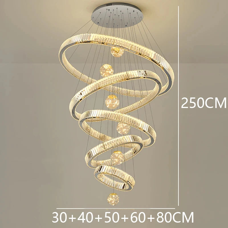 Crystal Chandelier Luster Stair Pendant Lights Duplex Architecture  Lights Home Decoration Lighting