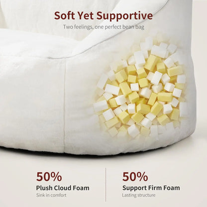 70.9" Oversized Bean Bag Loveseat Sofa, Plush Modern Boneless Couch for Living Room, Bedroom, Apartment - Cream White