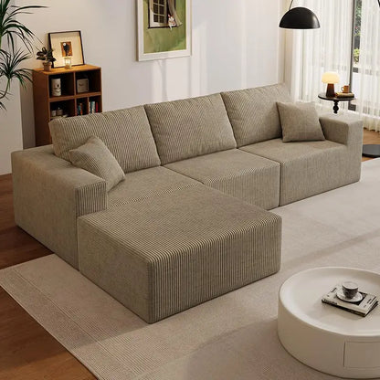 139" Cloud Sectional Sofa Deep Seat Modular L-Shape Frameless Corduroy Living Room 4-Seater Left Chaise Black Customized