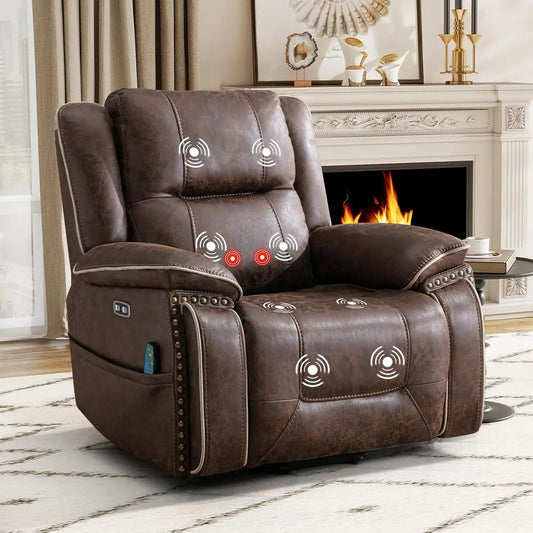 Power Lift Recliner Elderly Massage Heat Dual Motor Faux Leather 2 Cup Holder Adjustable Remote