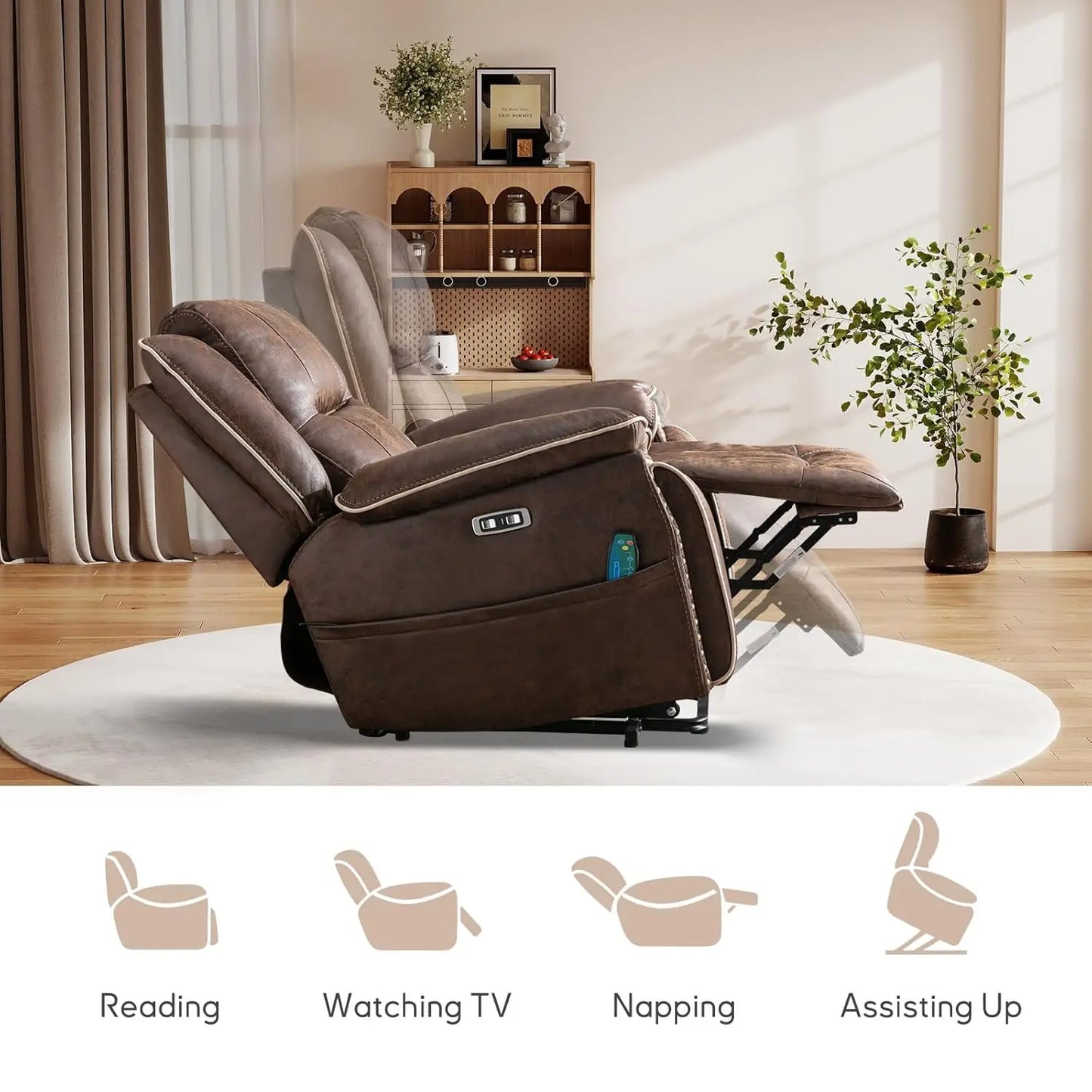 Power Lift Recliner Elderly Massage Heat Dual Motor Faux Leather 2 Cup Holder Adjustable Remote