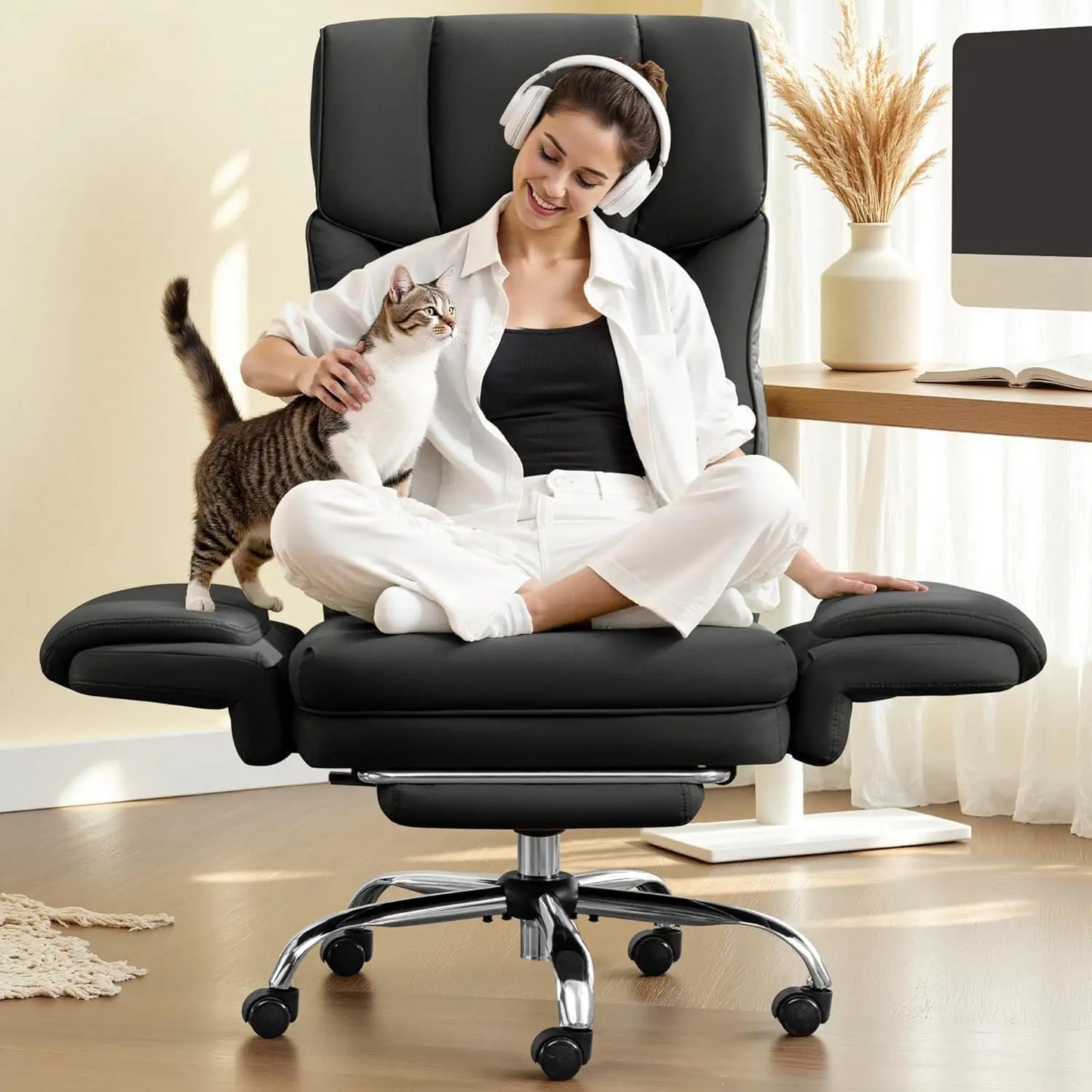 Big and Tall Office Chair, 400LBS Wide Leather Executive Chair,