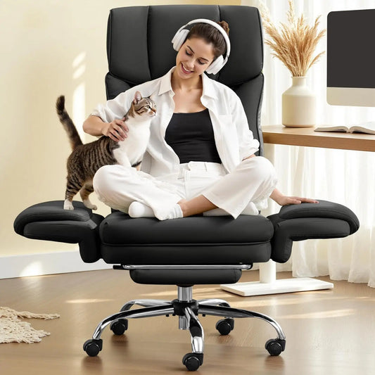 Big and Tall Office Chair, 400LBS Wide Leather Executive Chair,
