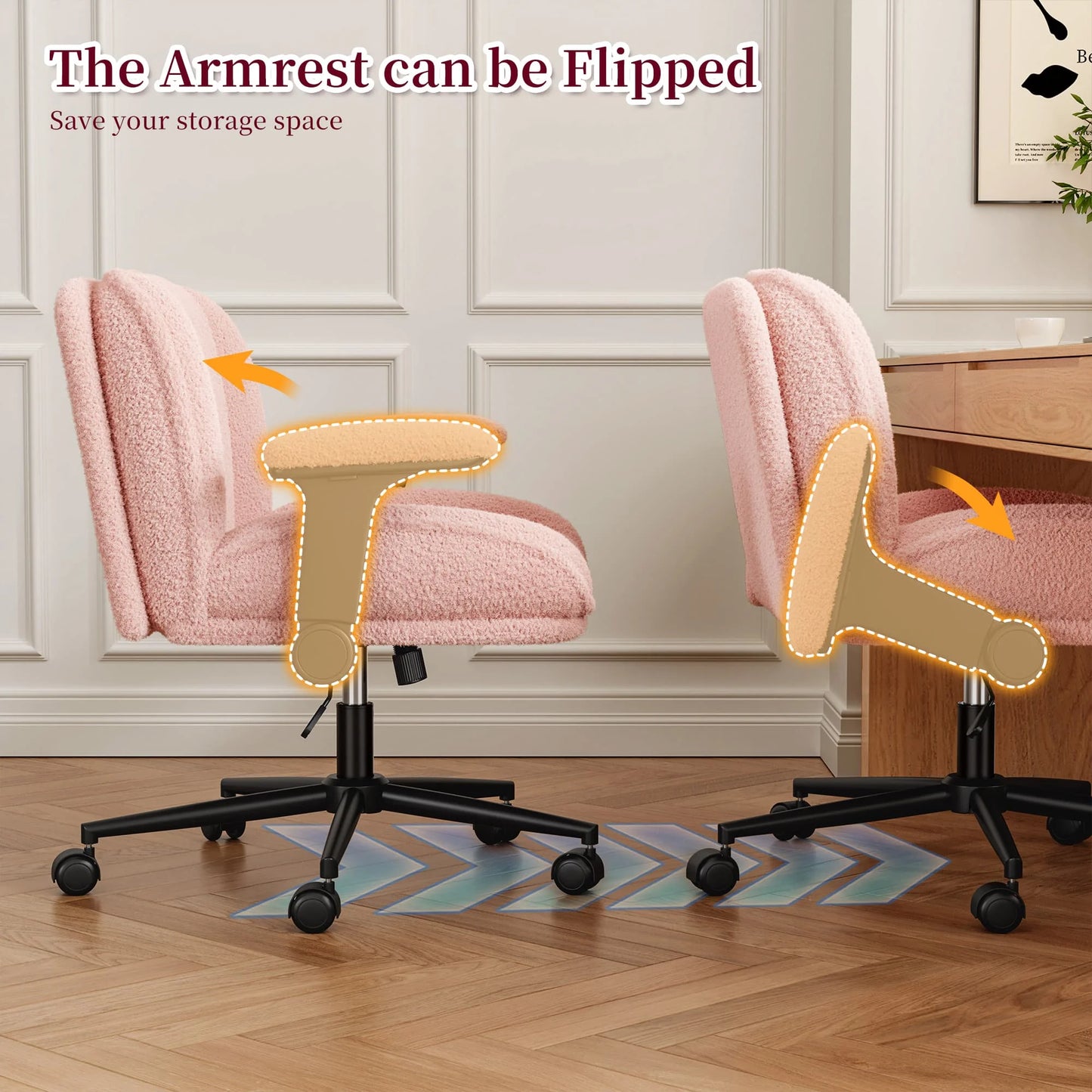 Office Chair with Flip-Up Arms & Height Adjustable Wide Plush Criss Cross