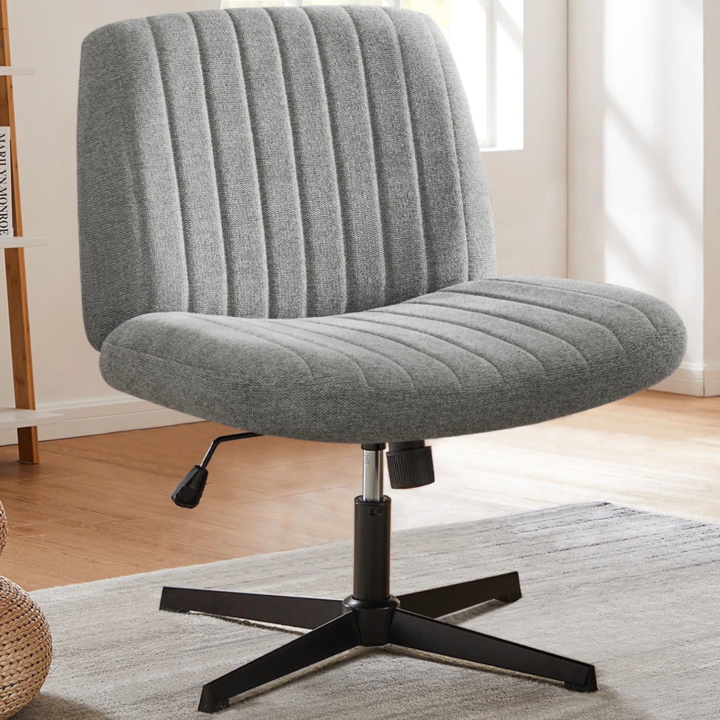 Cross Legged Chair Armless Wide Desk Adjustable Swivel Fabric Task Vanity Home Office