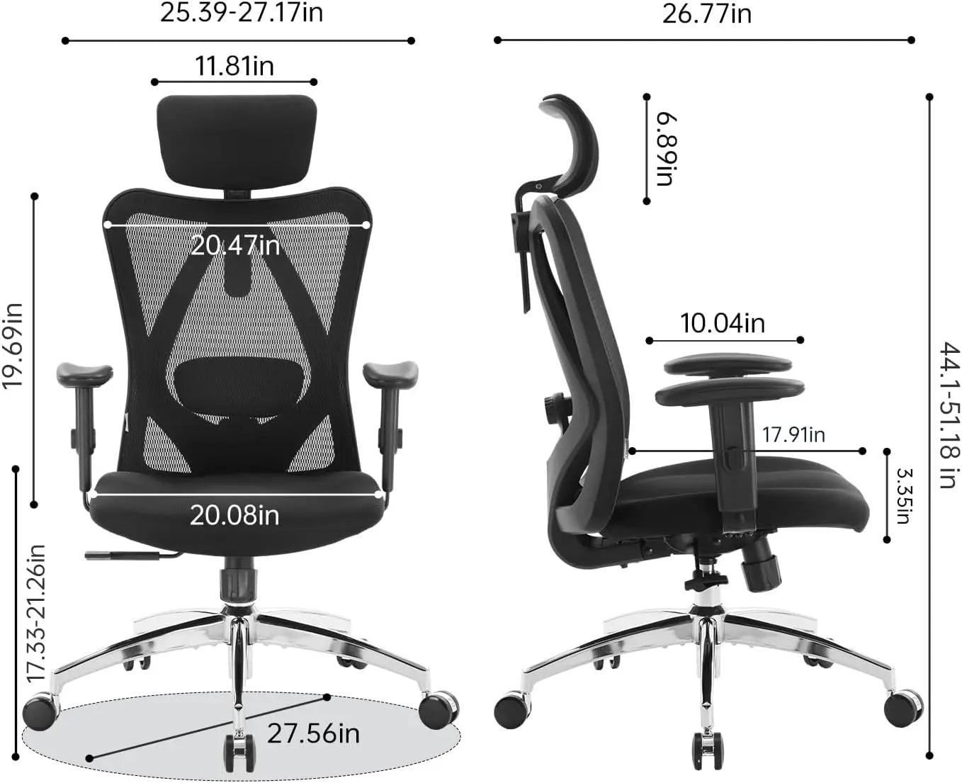 Ergonomic Mesh Office Chair with Adjustable Headrest, Lumbar Support & 2D Armrests, 330lbs Capacity for Home Office